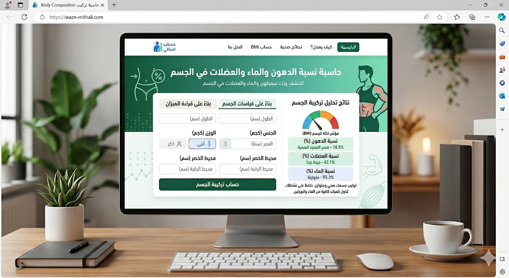 حاسبة الدهون والماء والعضلات اكتشف تركيب جسمك بدقة