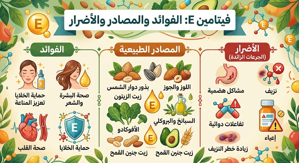 فيتامين E الفوائد والمصادر والأضرار
