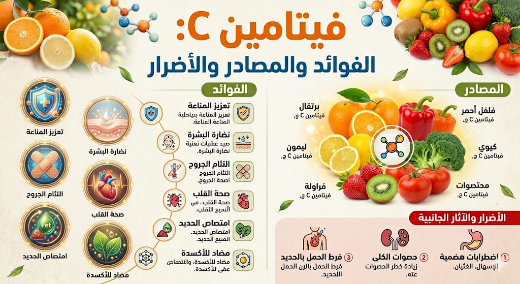 فيتامين c الفوائد والمصادر والأضرار